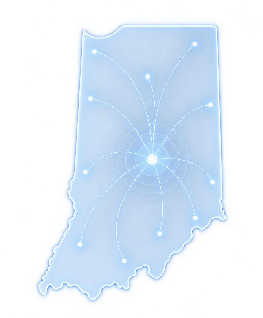 Glowing map of Indiana showing statewide SnapHome coverage